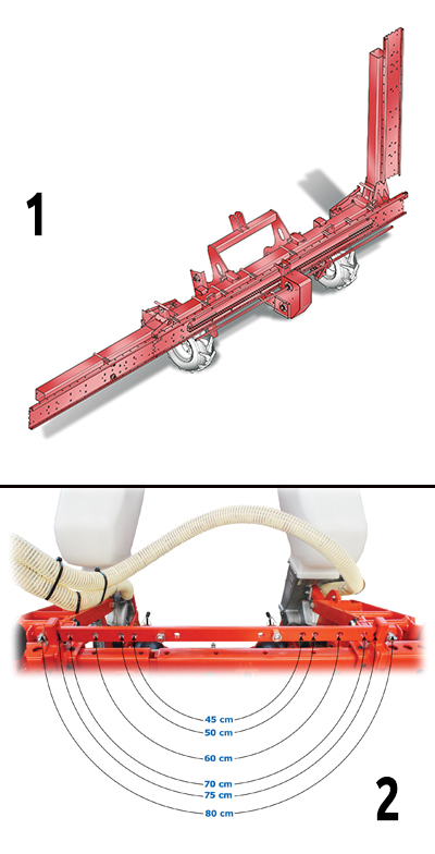 FRAME WITH FOLDABLE WINGS AND ADJUSTABLE INTER-ROW SPACING