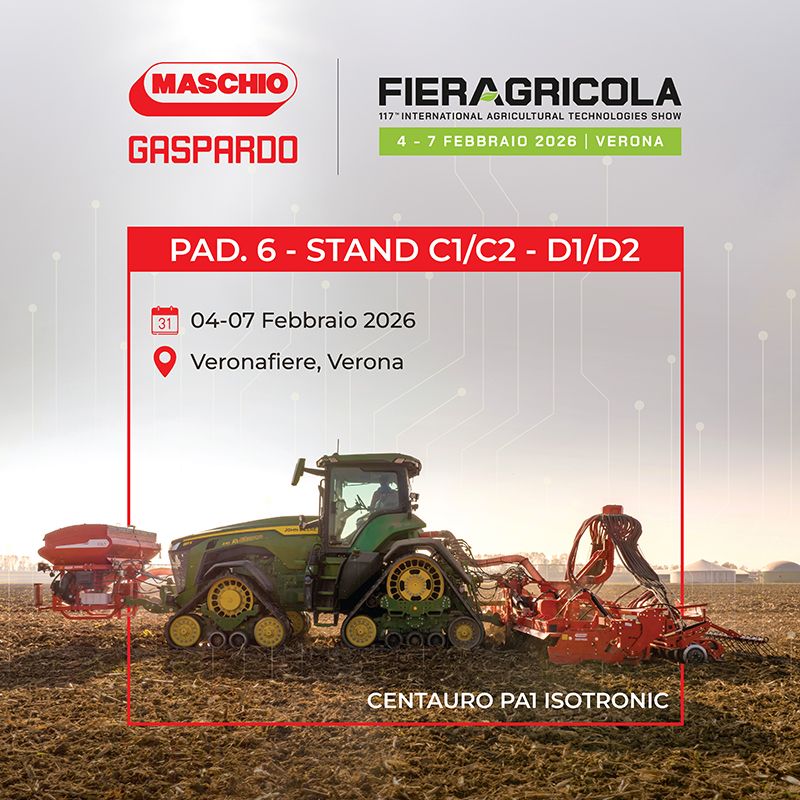 MASCHIO GASPARDO a Fieragricola 2026 (4-7 febbraio, Verona): più innovazione in campo e distribuzione esclusiva GRÉGOIRE BESSON in Italia. 